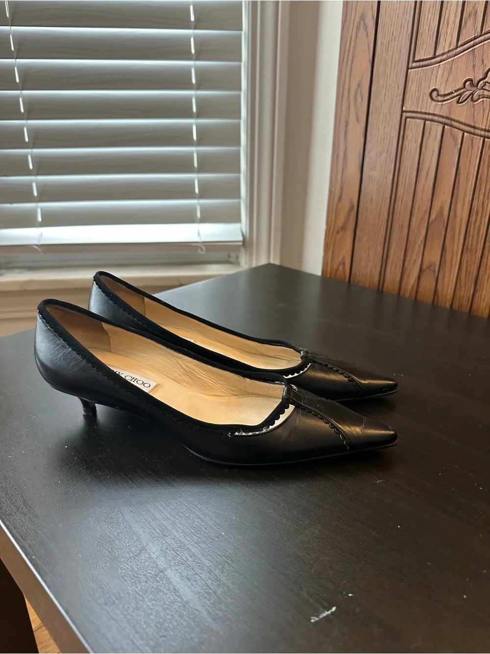 Jimmy Choo Black Pointed Toe Low Heel Pumps